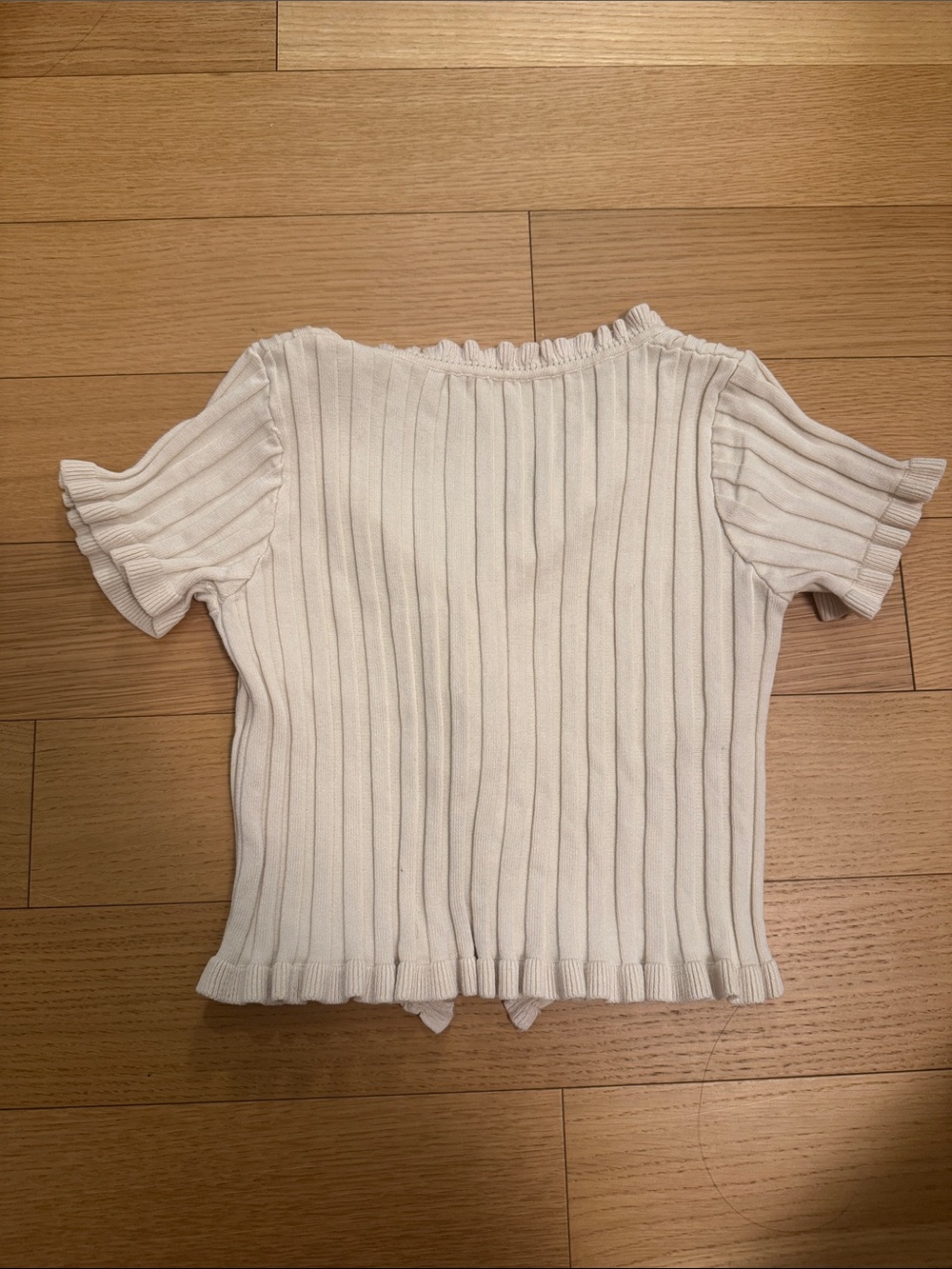Women Cream Ruffle-Trim Ribbed Knit Top - Picture 2 of 2
